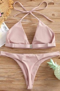 Y2K Aesthetic Halter Thong Bikini for Niche Women Fashion