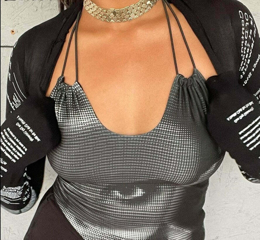 Y2K Aesthetic Halter Top Set with Stylish Print - Women's Fashion