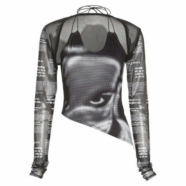 Y2K Aesthetic Halter Top Set with Stylish Print - Women's Fashion