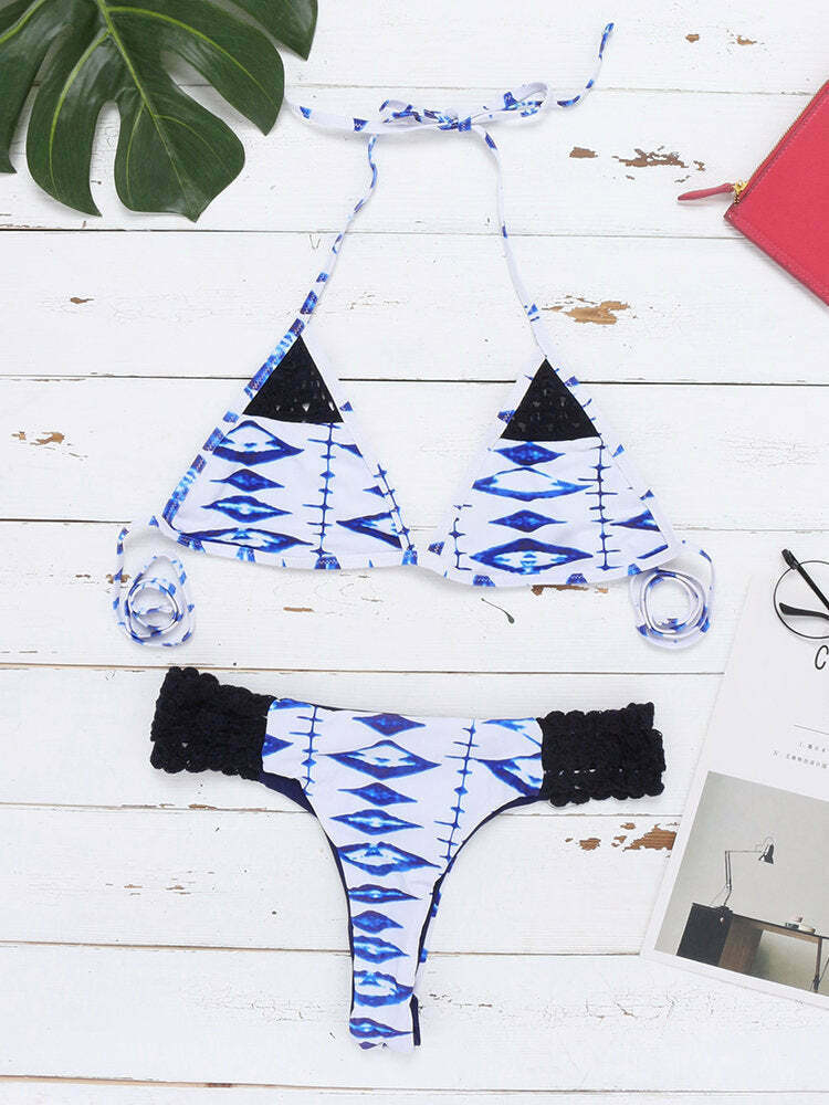 Y2K Aesthetic Halter Triangle String Bikini - Coquette Grunge Fashion, Pastel Goth Vibes