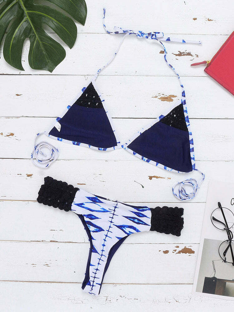 Y2K Aesthetic Halter Triangle String Bikini - Coquette Grunge Fashion, Pastel Goth Vibes