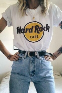 Y2K Aesthetic Hard Rock Cafe Graphic Tee - Vintage Grunge Style Women's Fashion
