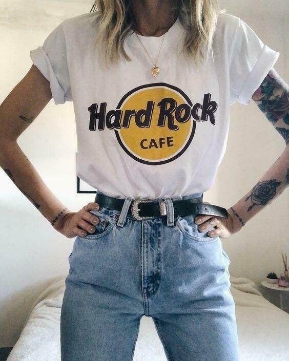 Y2K Aesthetic Hard Rock Cafe Graphic Tee - Vintage Grunge Style Women's Fashion