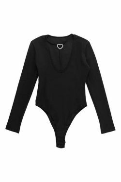 Y2K Aesthetic Heart Buckle Bodysuit: Coquette Grunge Style, Cute Tops, Pastel Goth, Cargo Skirt