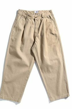 Y2K Aesthetic Herringbone Twill Tapered Pants for Women - Coquette & Grunge Style Cargo Skirt