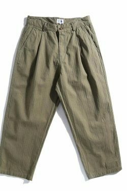 Y2K Aesthetic Herringbone Twill Tapered Pants for Women - Coquette & Grunge Style Cargo Skirt