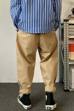 Y2K Aesthetic Herringbone Twill Tapered Pants for Women - Coquette & Grunge Style Cargo Skirt