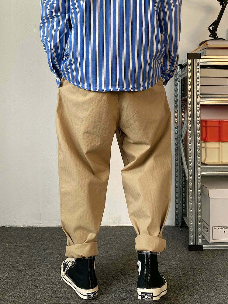 Y2K Aesthetic Herringbone Twill Tapered Pants for Women - Coquette & Grunge Style Cargo Skirt