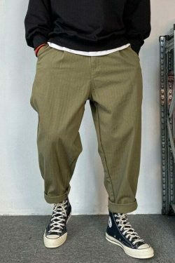 Y2K Aesthetic Herringbone Twill Tapered Pants for Women - Coquette & Grunge Style Cargo Skirt