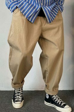 Y2K Aesthetic Herringbone Twill Tapered Pants for Women - Coquette & Grunge Style Cargo Skirt