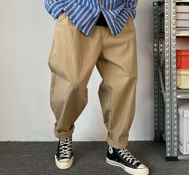 Y2K Aesthetic Herringbone Twill Tapered Pants for Women - Coquette & Grunge Style Cargo Skirt