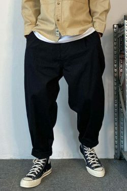 Y2K Aesthetic Herringbone Twill Tapered Pants for Women - Coquette & Grunge Style Cargo Skirt