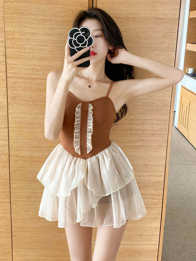 Y2K Aesthetic High-End Swim Dress for Women - Coquette Style Two-Piece Swimsuit Y2K Aesthetic High-End Swim Dress for Women - Coquette Style Two-Piece Swimsuit