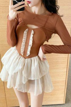 Y2K Aesthetic High-End Swim Dress for Women - Coquette Style Two-Piece Swimsuit