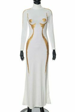 Y2K Aesthetic High-Neck Casual Dress with 3D Body Printing - Coquette & Grunge Style Fashion