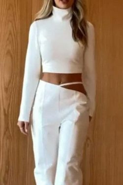 Y2K Aesthetic High-Neck Navel-Baring Casual Suit - Coquette Style Cargo Skirt & Cute Tops