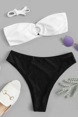 Y2K Aesthetic High Cut Bandeau Bikini Set in Two Tone Color