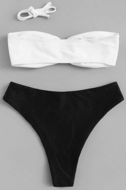 Y2K Aesthetic High Cut Bandeau Bikini Set in Two Tone Color