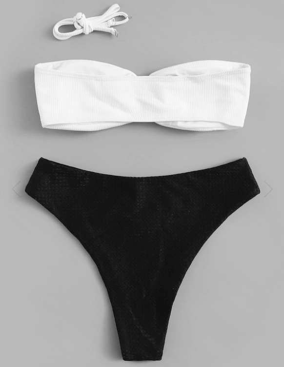Y2K Aesthetic High Cut Bandeau Bikini Set in Two Tone Color Y2K Aesthetic High Cut Bandeau Bikini Set in Two Tone Color