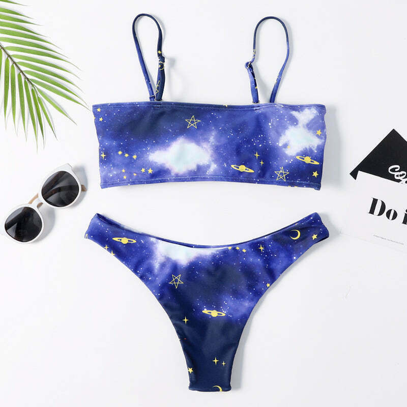 Y2K Aesthetic High Cut Cami Bikini Set - Coquette Style Grunge Fashion - Cute Tops & Cargo Skirt