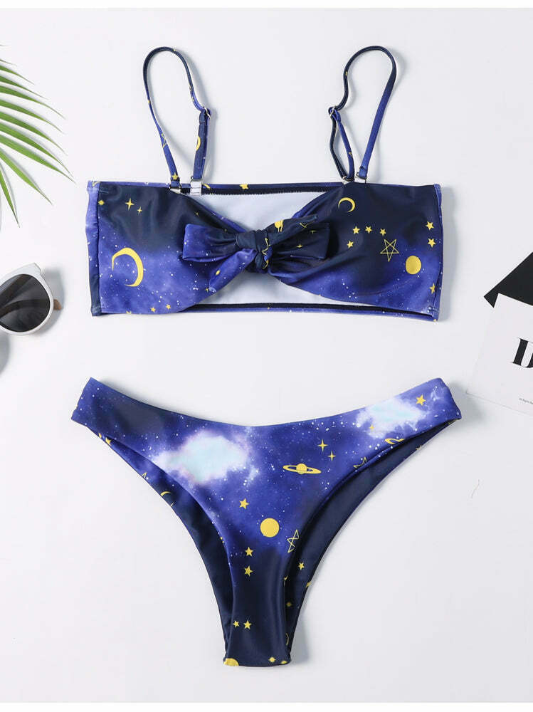 Y2K Aesthetic High Cut Cami Bikini Set - Coquette Style Grunge Fashion - Cute Tops & Cargo Skirt