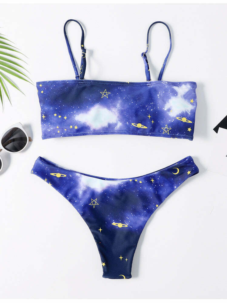 Y2K Aesthetic High Cut Cami Bikini Set - Coquette Style Grunge Fashion - Cute Tops & Cargo Skirt