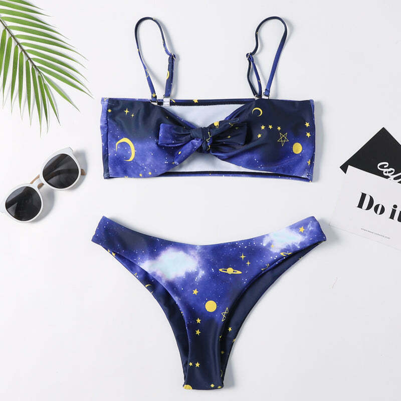 Y2K Aesthetic High Cut Cami Bikini Set - Coquette Style Grunge Fashion - Cute Tops & Cargo Skirt