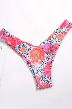 Y2K Aesthetic High Cut Flower Print Bikini Swimsuit - Strapless & Backless