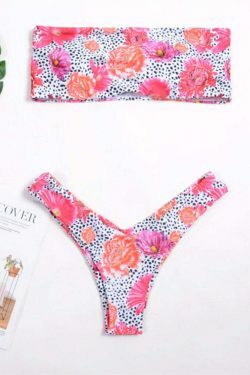 Y2K Aesthetic High Cut Flower Print Bikini Swimsuit - Strapless & Backless