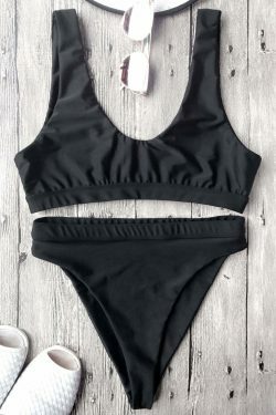 Y2K Aesthetic High Cut Scoop Front Bikini Set - Retro Coquette Style Swimsuit for Women