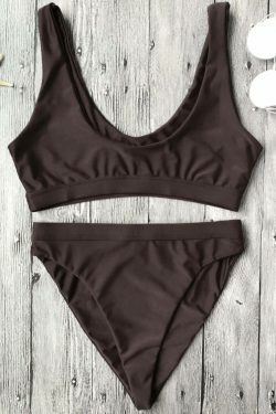 Y2K Aesthetic High Cut Scoop Front Bikini Set - Retro Coquette Style Swimsuit for Women