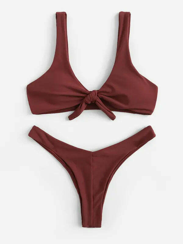 Y2K Aesthetic High Leg Knot Bikini Set - Retro Coquette Style for Women's Fashion Y2K Aesthetic High Leg Knot Bikini Set - Retro Coquette Style for Women's Fashion
