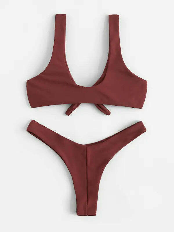 Y2K Aesthetic High Leg Knot Bikini Set - Retro Coquette Style for Women's Fashion Y2K Aesthetic High Leg Knot Bikini Set - Retro Coquette Style for Women's Fashion
