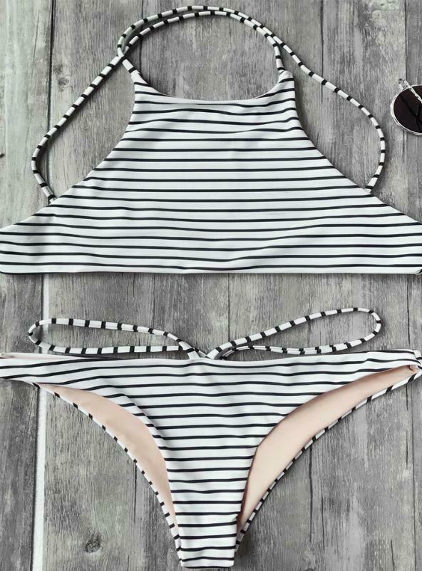 Y2K Aesthetic High Neck Bikini Set with Low Waisted Strappy Swimsuit Y2K Aesthetic High Neck Bikini Set with Low Waisted Strappy Swimsuit