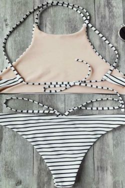 Y2K Aesthetic High Neck Bikini Set with Low Waisted Strappy Swimsuit