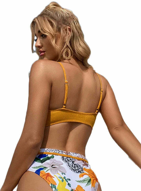 Y2K Aesthetic High Waist Bikini Set - Sexy Hollow Gathered Design Y2K Aesthetic High Waist Bikini Set - Sexy Hollow Gathered Design