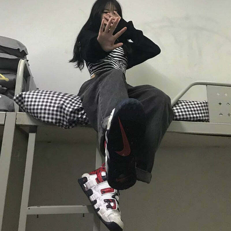 Y2K Aesthetic High Waist Black Pants for Women - Coquette Style Grunge Fashion Outfit