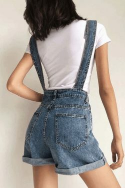 Y2K Aesthetic High Waist Denim Overall Shorts - Vintage Style for Women's Fashion