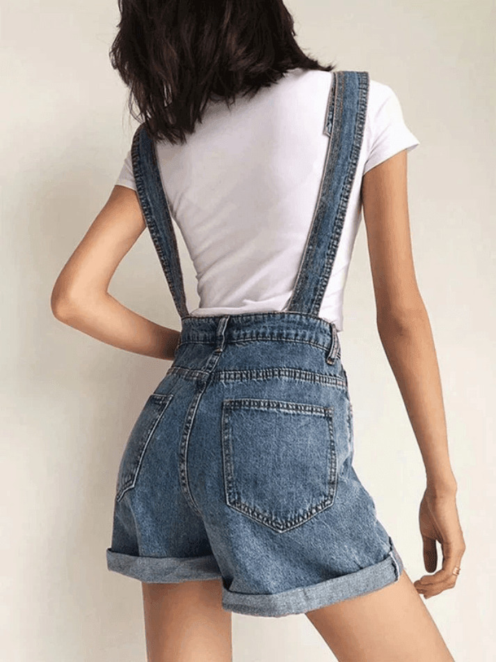 Y2K Aesthetic High Waist Denim Overall Shorts - Vintage Style for Women's Fashion