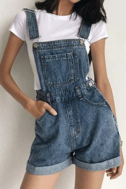 Y2K Aesthetic High Waist Denim Overall Shorts - Vintage Style for Women's Fashion