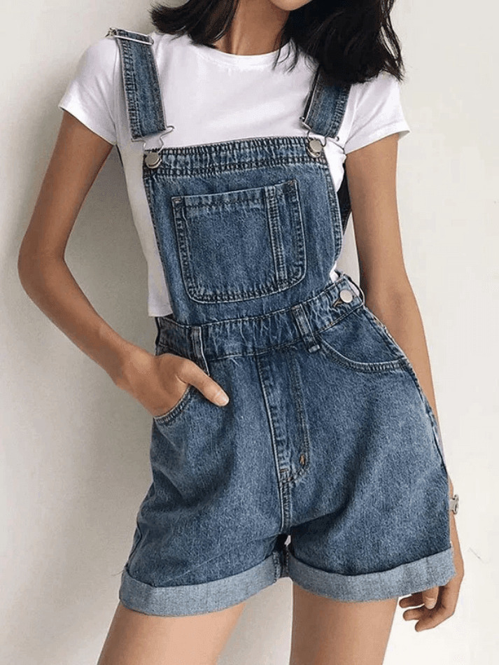 Y2K Aesthetic High Waist Denim Overall Shorts - Vintage Style for Women's Fashion