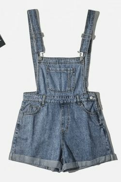 Y2K Aesthetic High Waist Denim Overall Shorts - Vintage Style for Women's Fashion