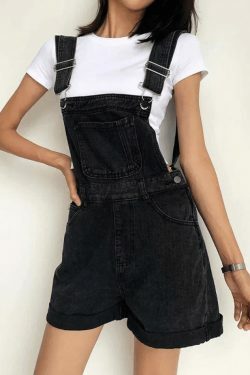Y2K Aesthetic High Waist Denim Overall Shorts - Vintage Style for Women's Fashion