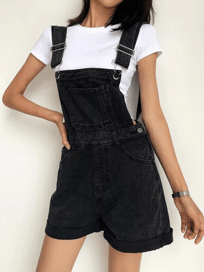 Y2K Aesthetic High Waist Denim Overall Shorts - Vintage Style for Women's Fashion