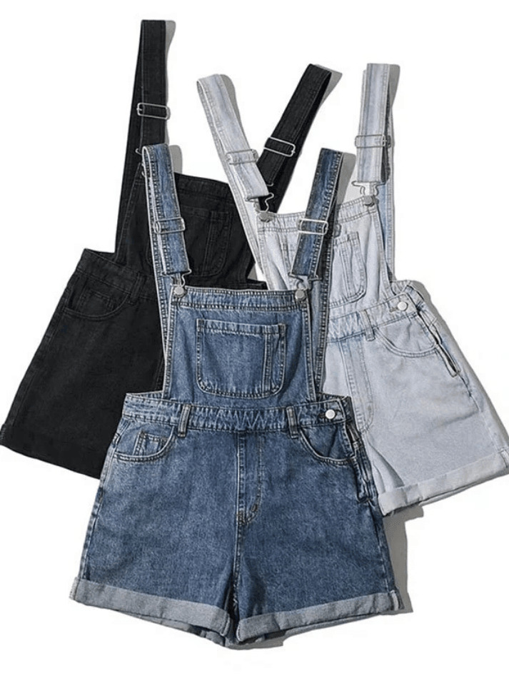 Y2K Aesthetic High Waist Denim Overall Shorts - Vintage Style for Women's Fashion