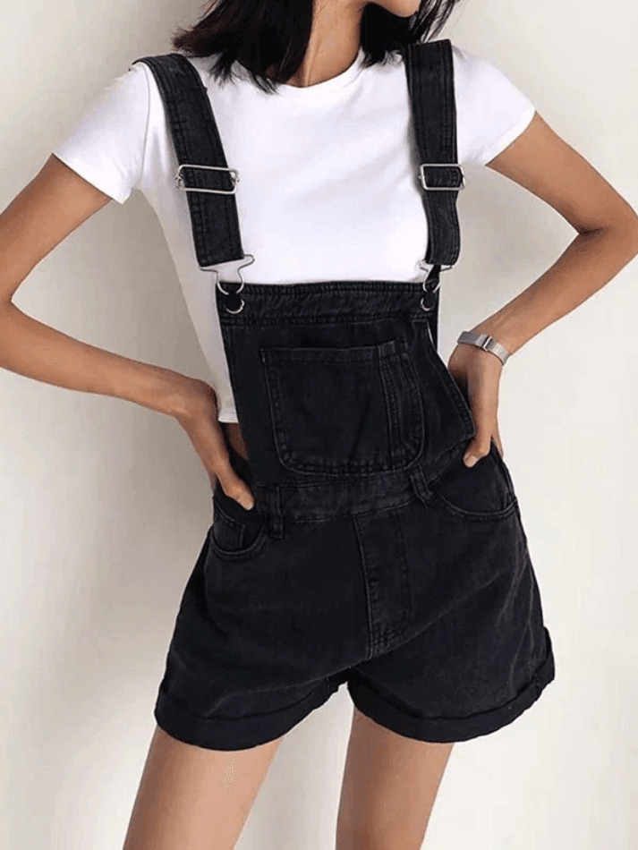 Y2K Aesthetic High Waist Denim Overall Shorts - Vintage Style for Women's Fashion