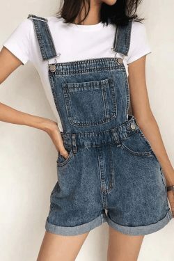 Y2K Aesthetic High Waist Denim Overall Shorts - Vintage Style for Women's Fashion