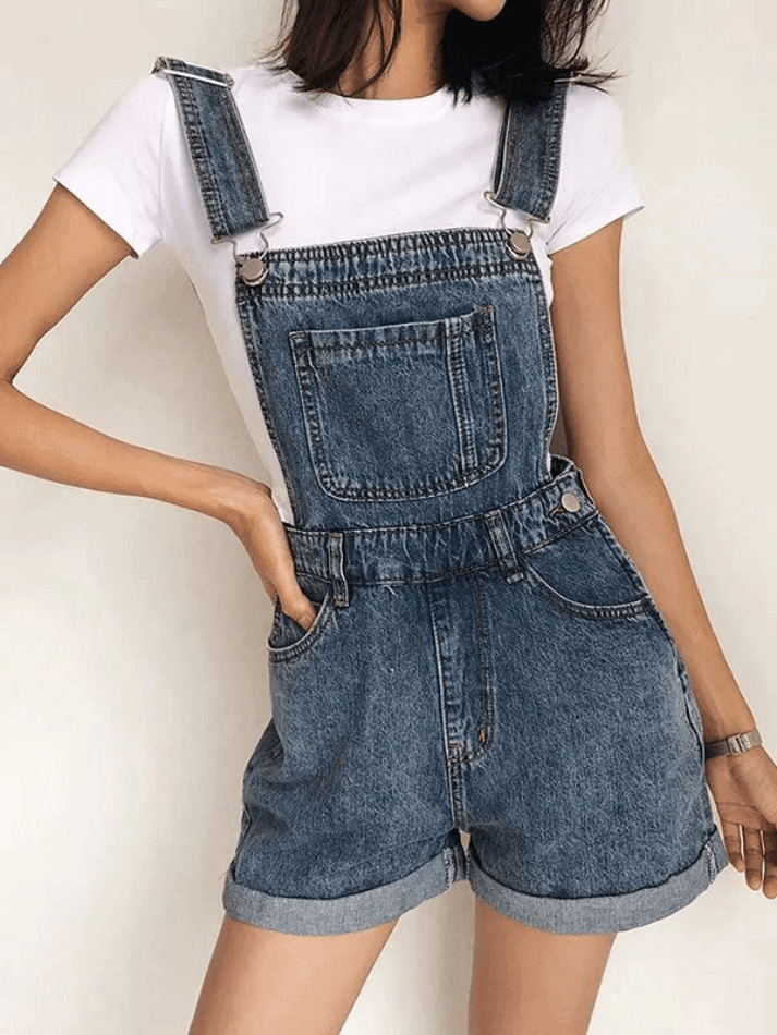 Y2K Aesthetic High Waist Denim Overall Shorts - Vintage Style for Women's Fashion