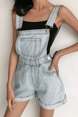 Y2K Aesthetic High Waist Denim Overall Shorts - Vintage Style for Women's Fashion