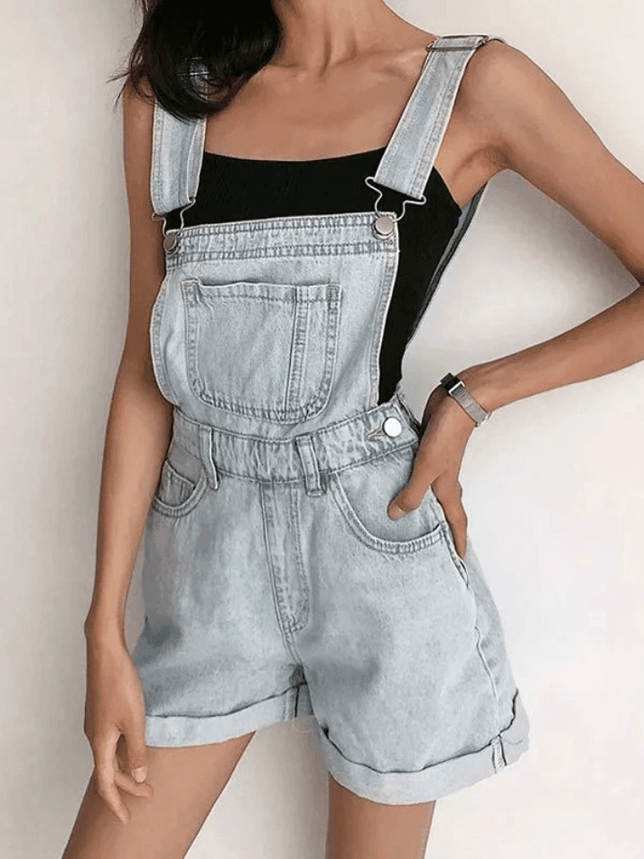 Y2K Aesthetic High Waist Denim Overall Shorts - Vintage Style for Women's Fashion